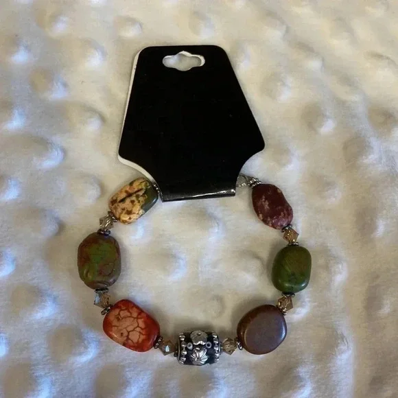 Multi Color Stone And Bead  Boho Bracelet with Clasp - Picture 3 of 7